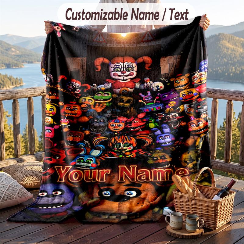 Five Nights At Freddy’s Flannel Blanket, Personalized Custom Name Text, Soft Warm Plush Throw Blanket For Gift