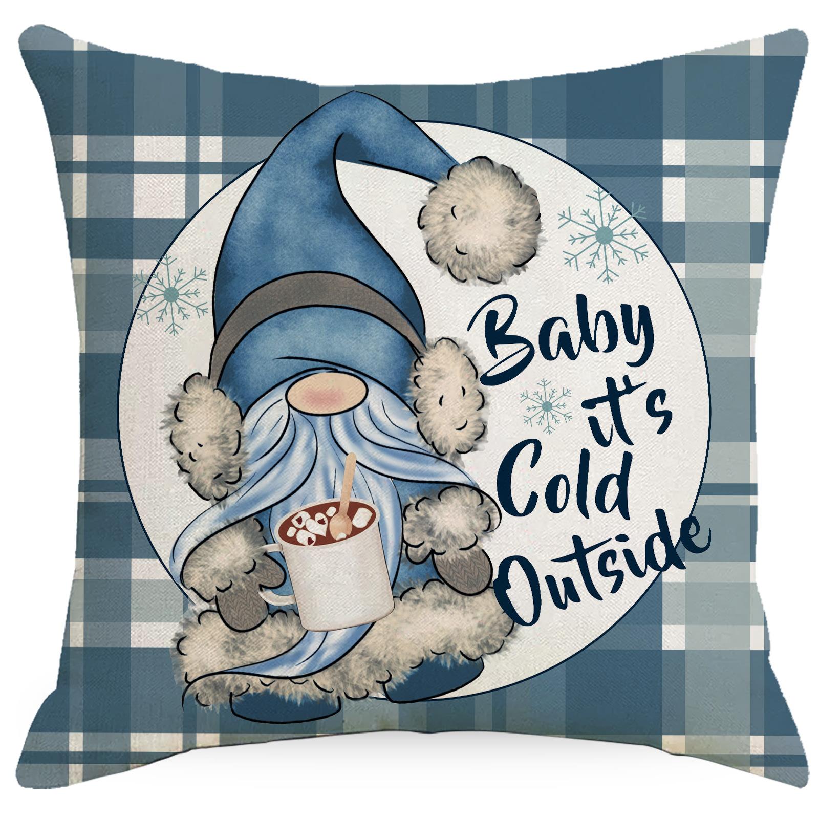 

Blue Christmas Linen Printed Throw Pillow Cover Home Sofa Car Cushion Cushion Cover 45 * 45Cm without pillow core