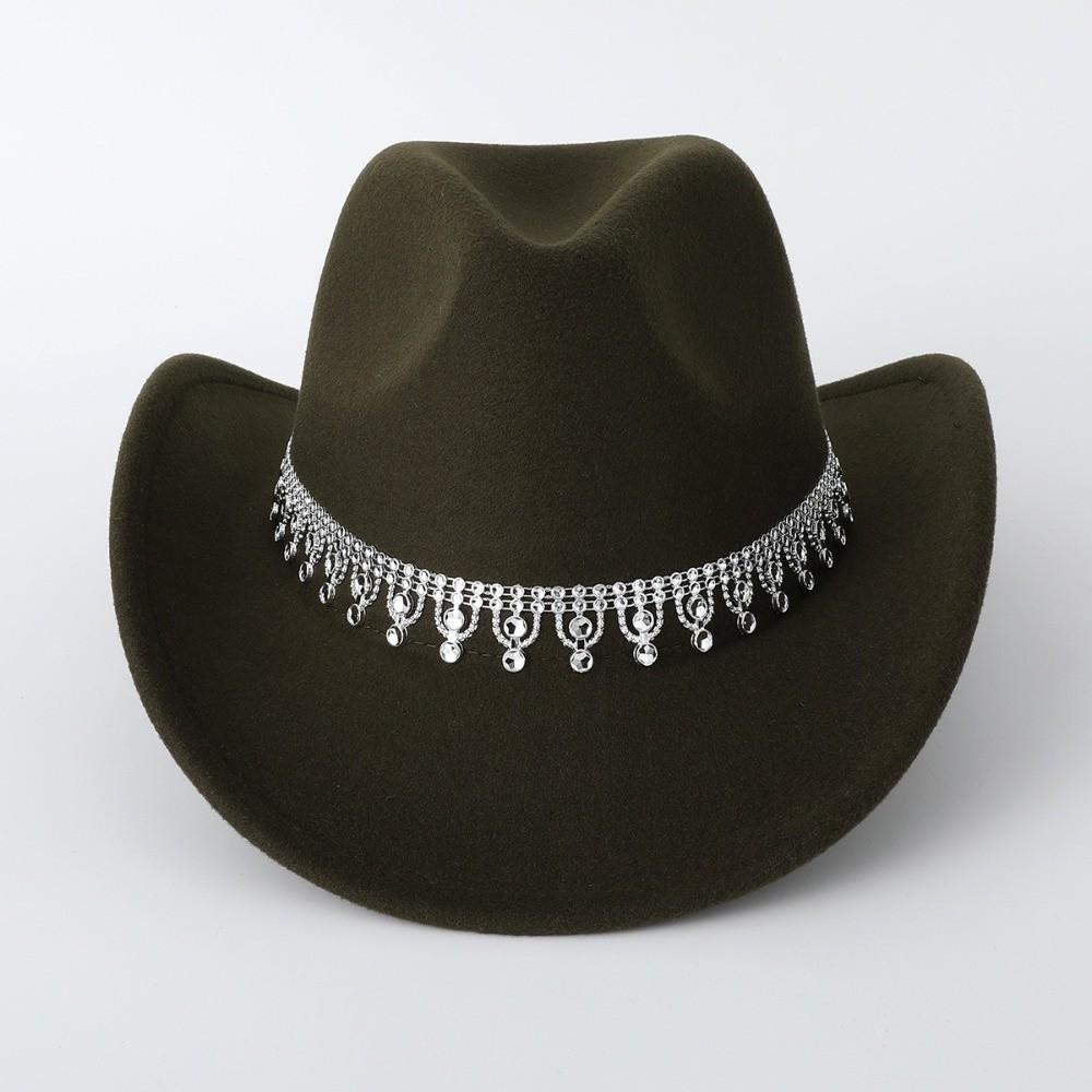 Sparkling Western Cowboy Hat Rhinestone Decoration Top Hat Elegant Felt Fedora Hat Women
