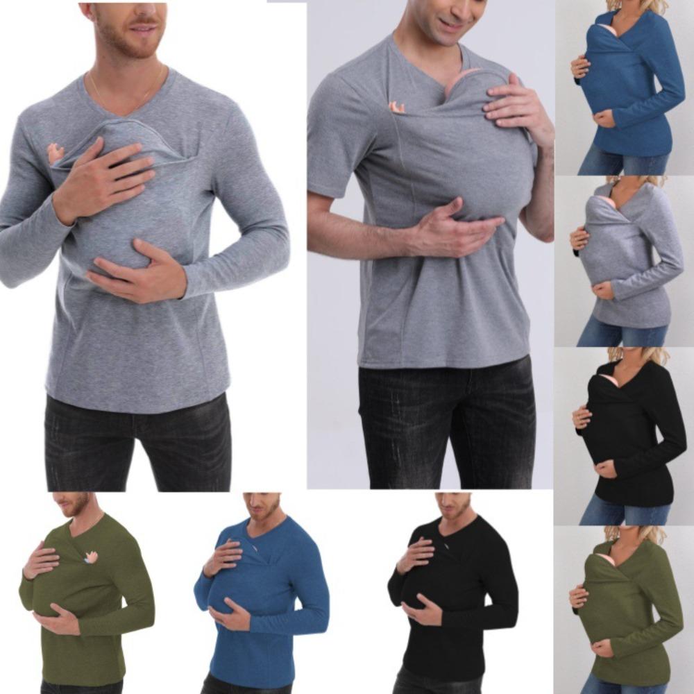 European and American Pure Cotton Thickened Kangaroo Father Kangaroo Mother Multi-functional T-shirt Long Sleeve