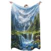 VIKAMA Nature Landscape Blanket, Mountain Waterfall Forest Scenery Print Soft Blanket for Living Room Bedroom Decor