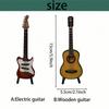 1pc Miniature Guitar Model, Wooden Guitar Home Decor, Electric Guitar Instrument Toy With Separate Stand, Dollhouse Decor