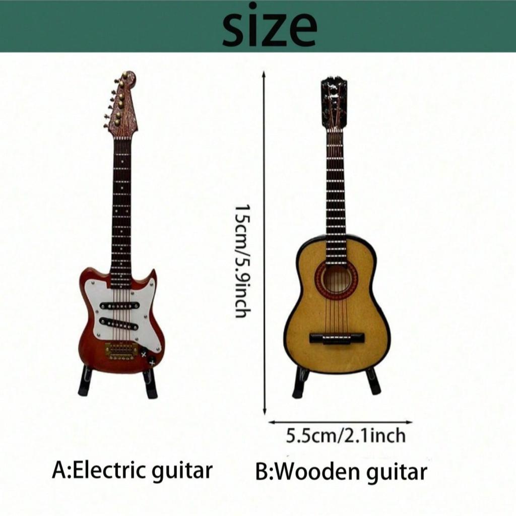 1pc Miniature Guitar Model, Wooden Guitar Home Decor, Electric Guitar Instrument Toy With Separate Stand, Dollhouse Decor