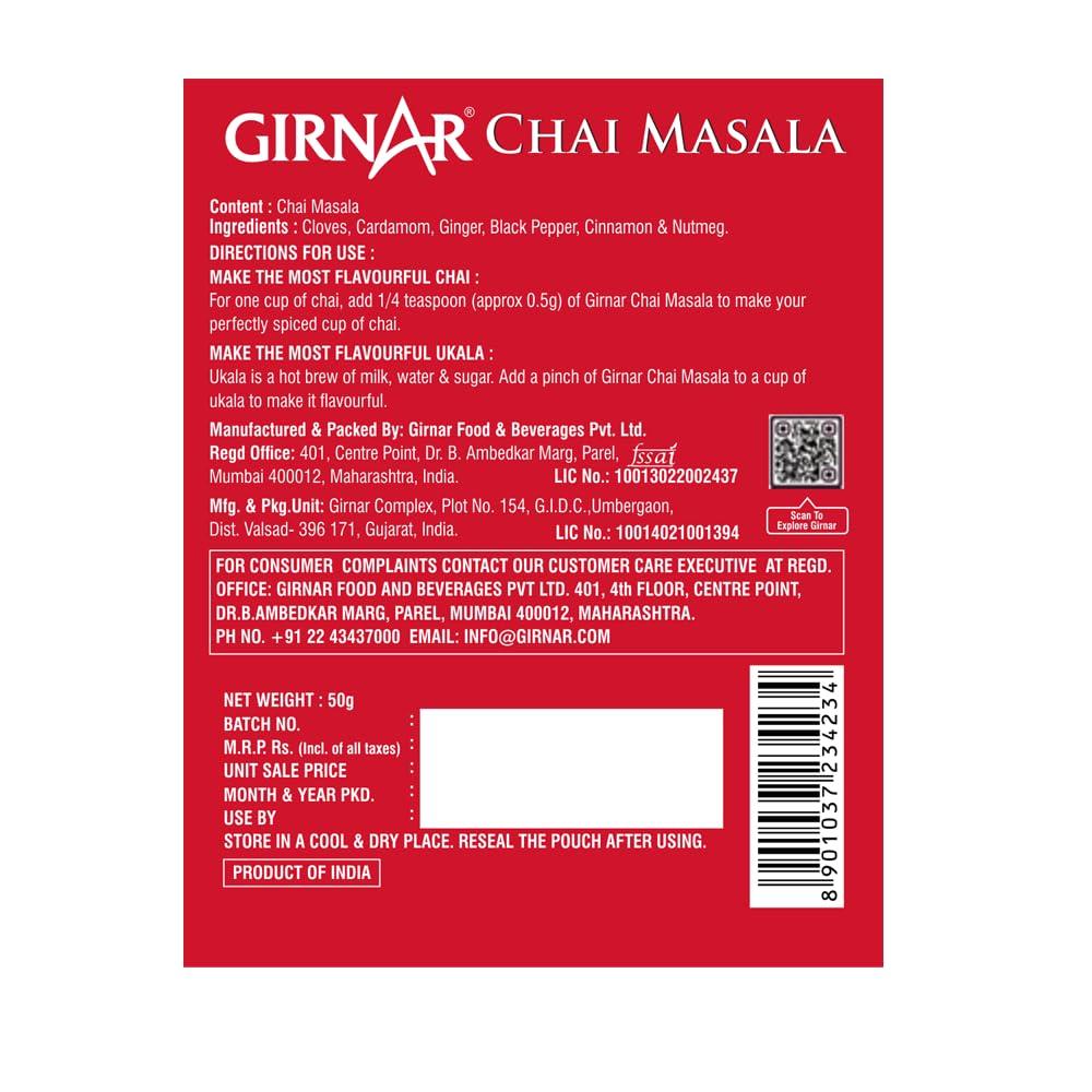 Girnar Chai Masala Powder 50g Pouch Nutmeg Flavored Ground Spice Mix for Tea Lovers