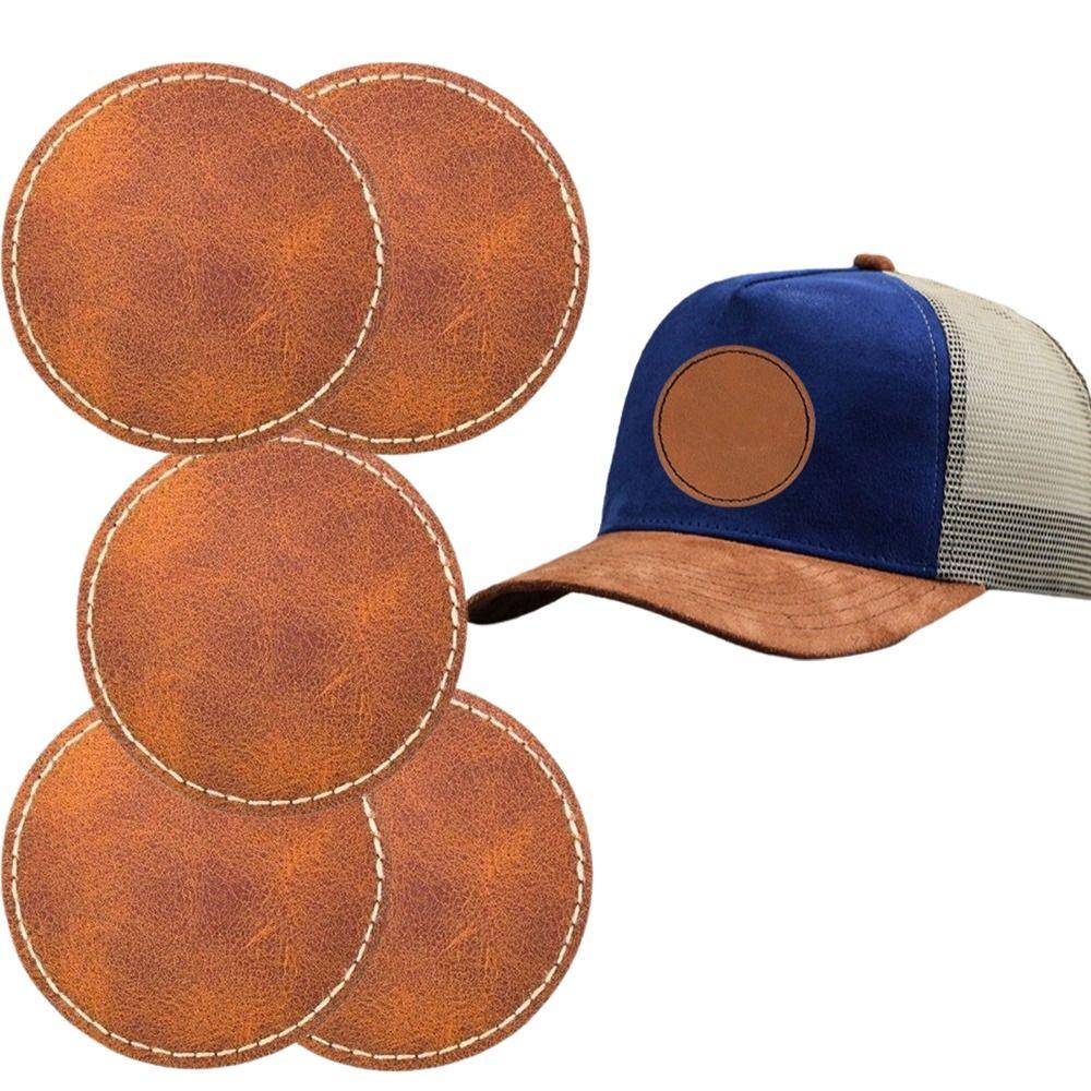 5/10Pcs Brown Leatherette Hat Patches 6.5cm Leather Labels  for Clothing Knitting Shoes Hat