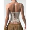 H Home European and American Women's Clothing Ins Fancy Contrast Colors False-Two-Piece Split Waist Strap Backless Lace Up Sequin Corset