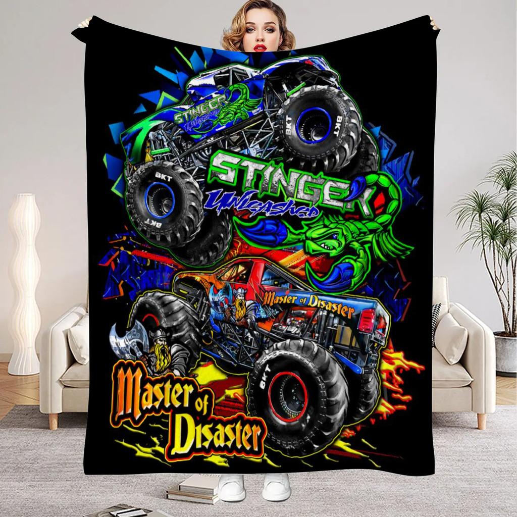 3D Monster Jam Monster Truck Cartoon Flannel Soft Throw Blanket Boys Bedroom Sofa Bed Warm Throw Blanket Picnic