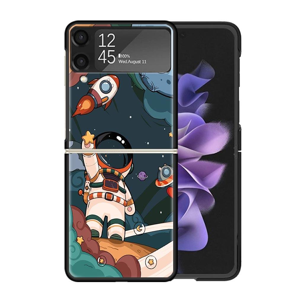 Cartoon Planet Astronaut Stern Rakete Hüllen Für Samsung Galaxy Z Flip 4 5 6 7 3 Z Flip7 Flip6 Flip4 Flip5 Flip3 5G Hart Stoßfest