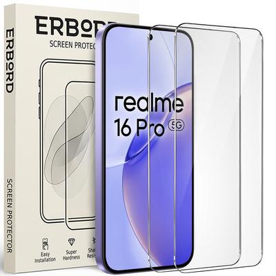 2x Tempered Glass for Realme 16 Pro, ERBORD 9H Hard Glass, Glass
