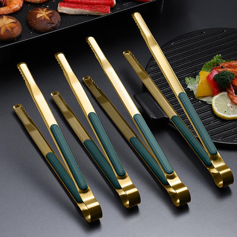 Gold Stainless Steel Food Tongs Non-Slip Tongs For Bbq Meat Kitchen Accessories