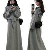 Korean Style V-Neck Jacquard Sweater & Knit Skirt Set - Plus Size, Loose Fit
