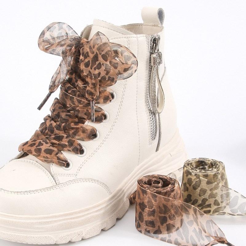 Leopards Print Sheer Ribbon Shoe Laces 140cm Long Flat Shoelaces Polyester Shoe Laces for Adults Kids Trainers Sneakers