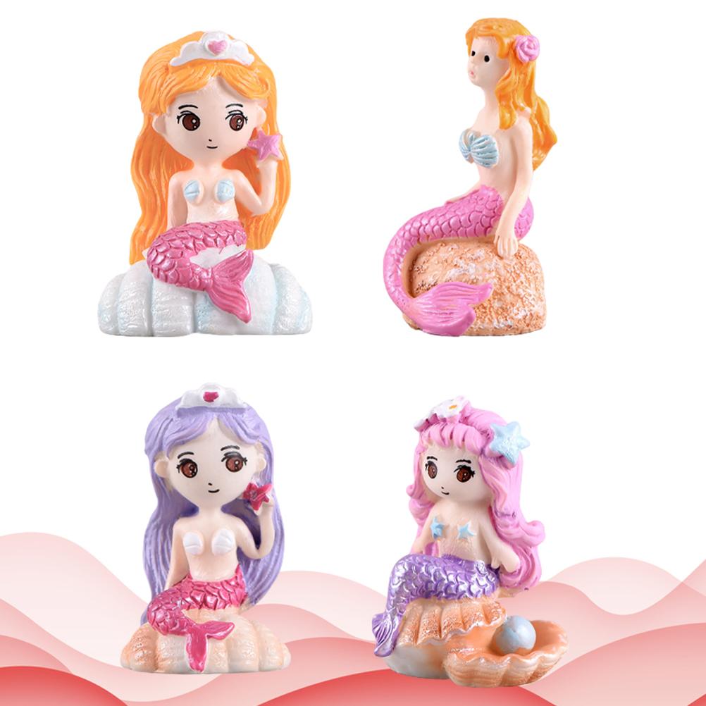 Buy 4PCS Resin Shell Mermaid Decor Lovely Mermaid Statue Crafts ...