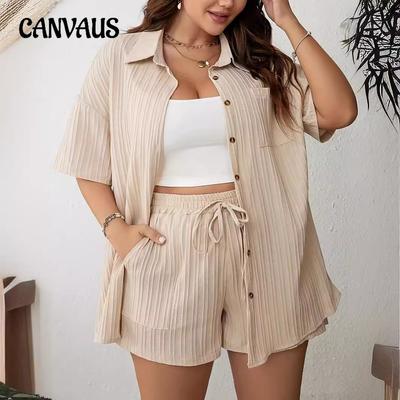 Summer  Temperament Women's Plus Size Shirt Shorts Suit Pant Suit