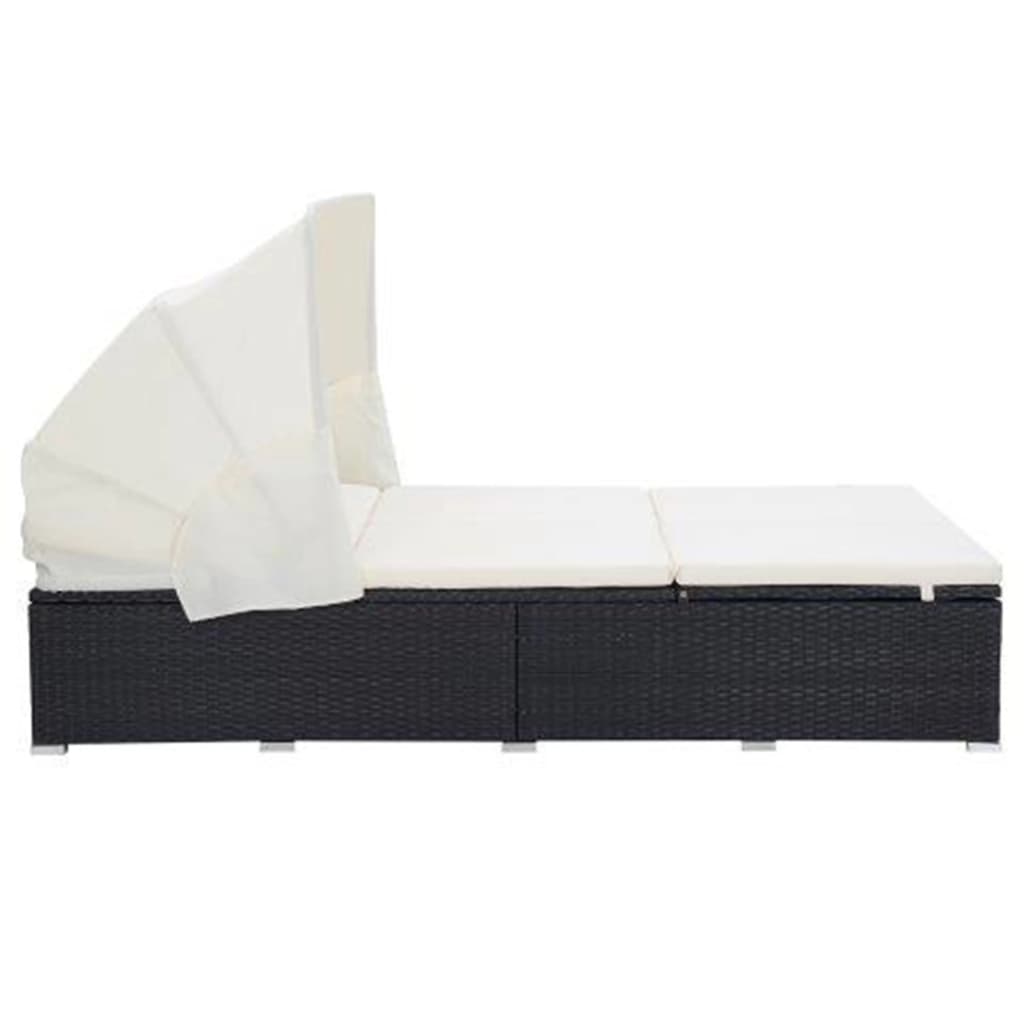 2 Person Sun Lounger with Cushion Poly Rattan Black