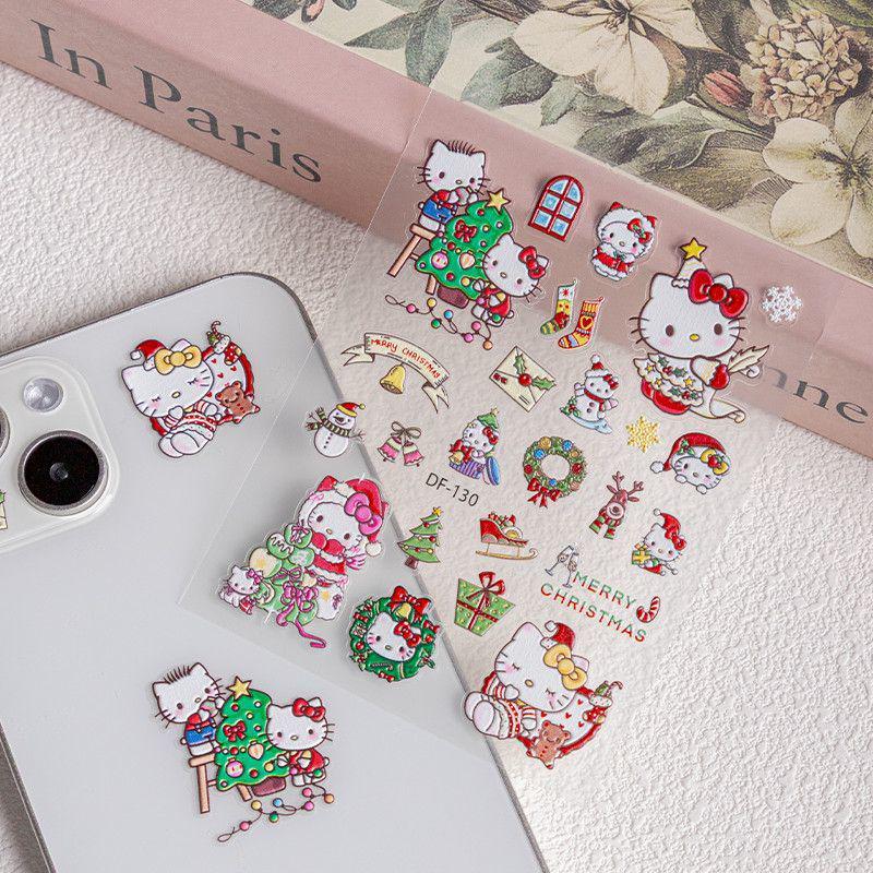 Chiikawa Christmas Kitty  Bear Nail Stickers - Cute, Lucky Star Design, Adhesive Backing, Guka
