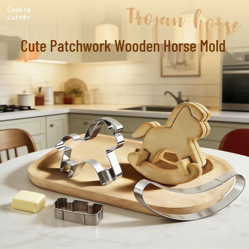 Stainless Steel Rocking Horse Cookie Cutter - Cartoon Pony Mold for Home Baking.