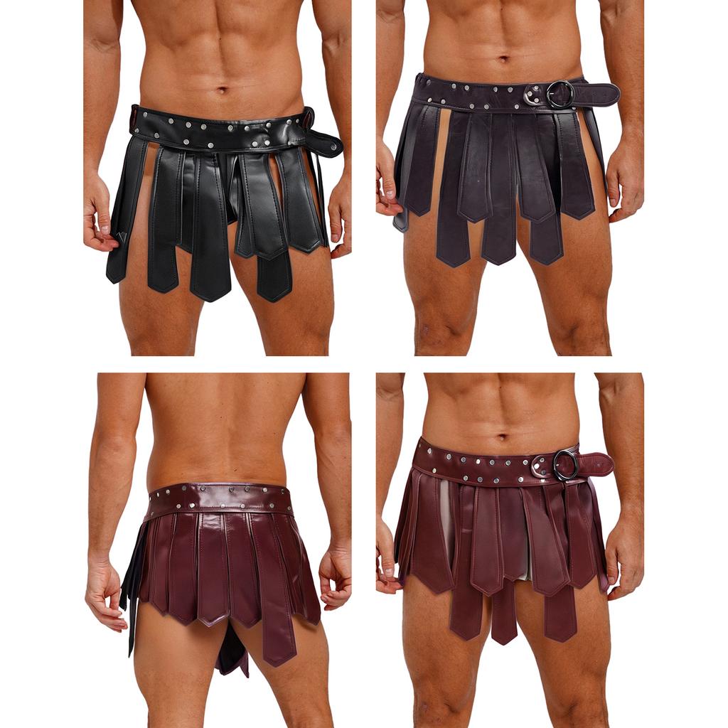 Pánský punkový nastavitelný pásek s nýty, třásněmi a střapci, sukně, rytířský, válečník, gladiátor, kilt na Halloween