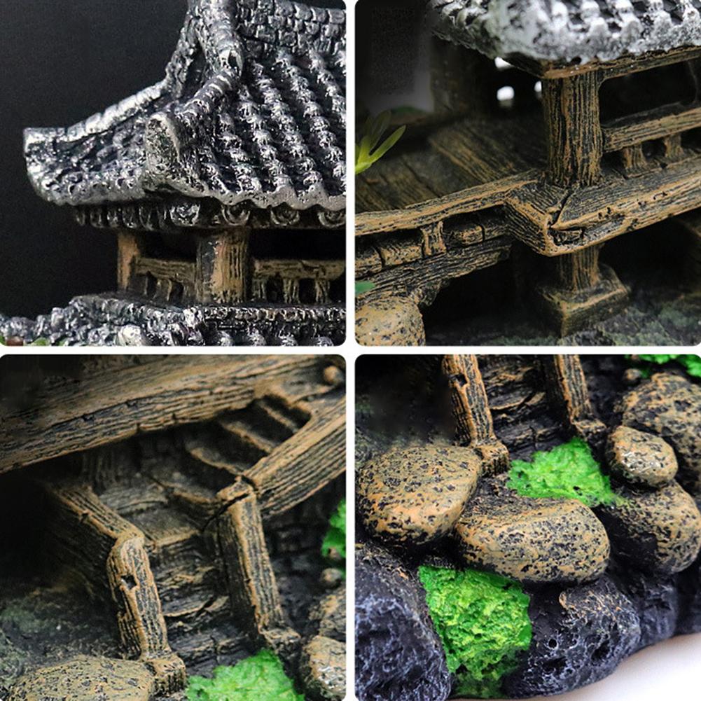 Resin Chinese 3D Printing Ancient Architectural Model Fish Shrimps Shelter House Layout Props For Fish Tank Aquarium Decoration