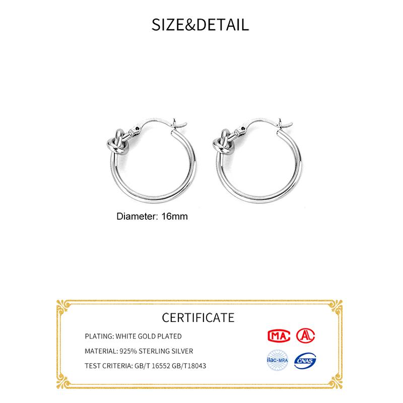 PONYKISS Real  Sterling Silver Geometric Tie a Knot Hoop Earrings For Women Party Classic Fine  Minimalist Accessories