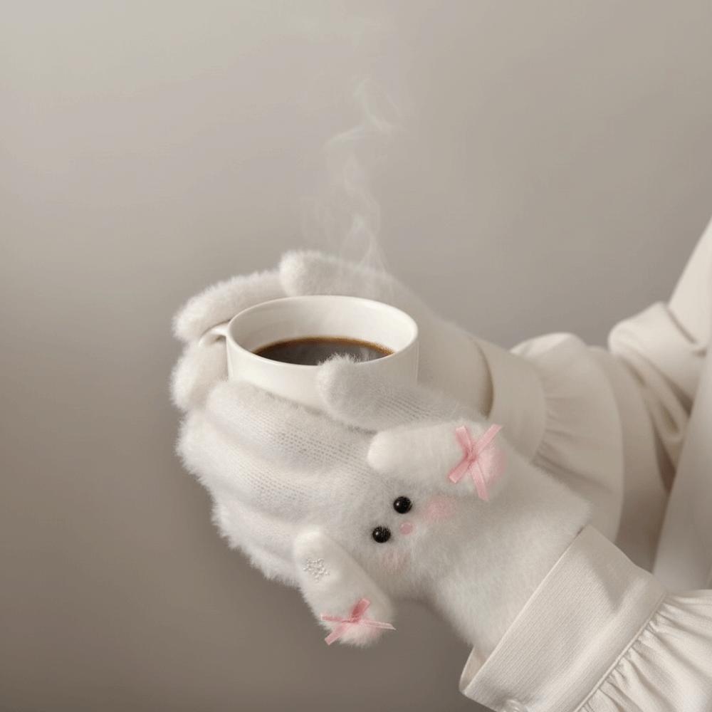 Cartoon Rabbit Winter Gloves Keep Warm Cycling Gloves Cute Bow Mittens Women Girls