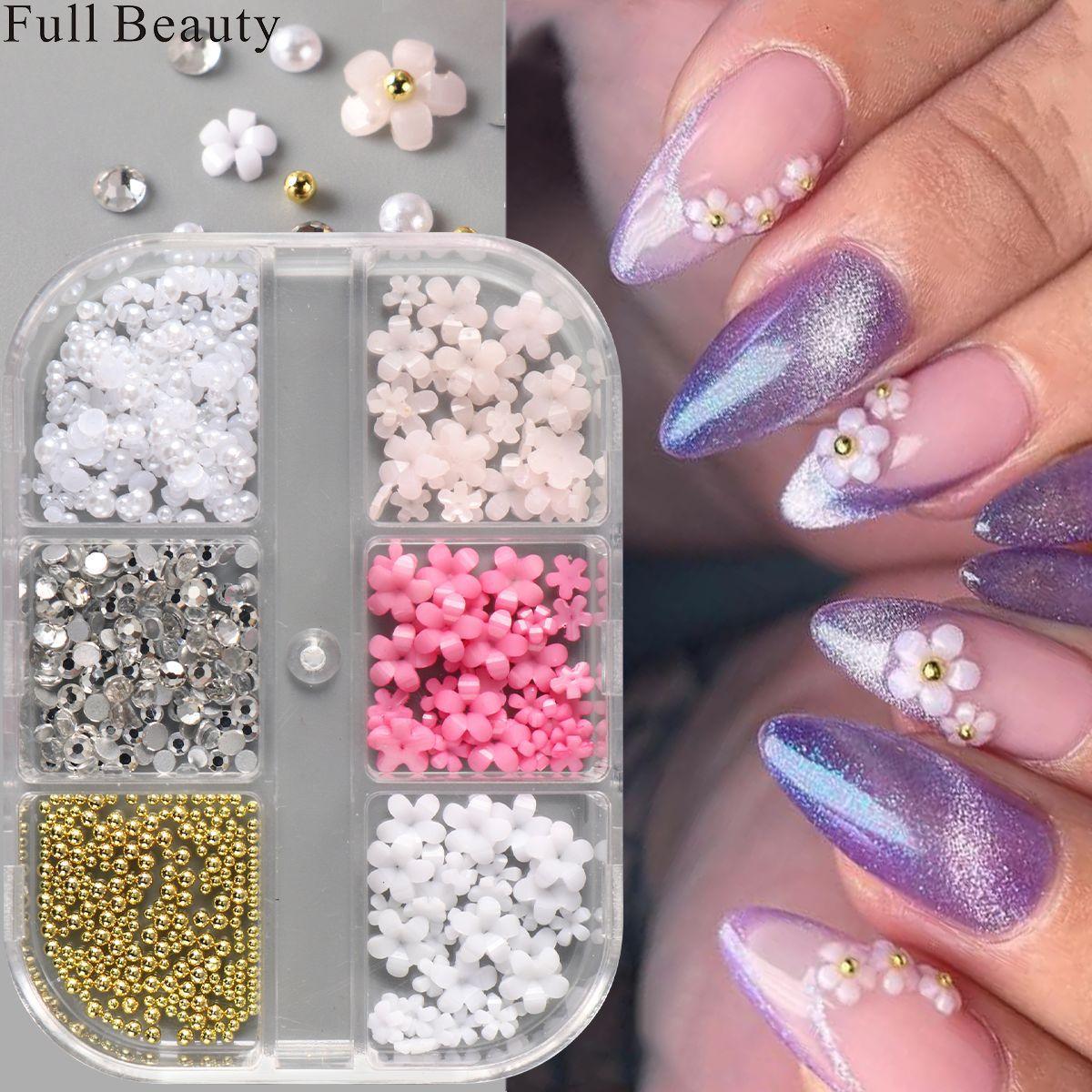 New Nail Art Jewelry Three-dimensional Small Flower Steel Ball Pearl Diamond Jewelry Mixed Nail Art Jewelry