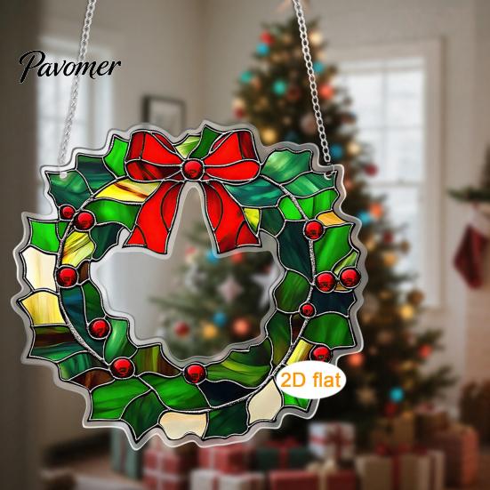 Xmas Tree Hanging Pendants Acrylic Christmas Garland Pendant, Double-sided Wreath Ornament, Lightweight Winter Holiday Party Supplies Decor