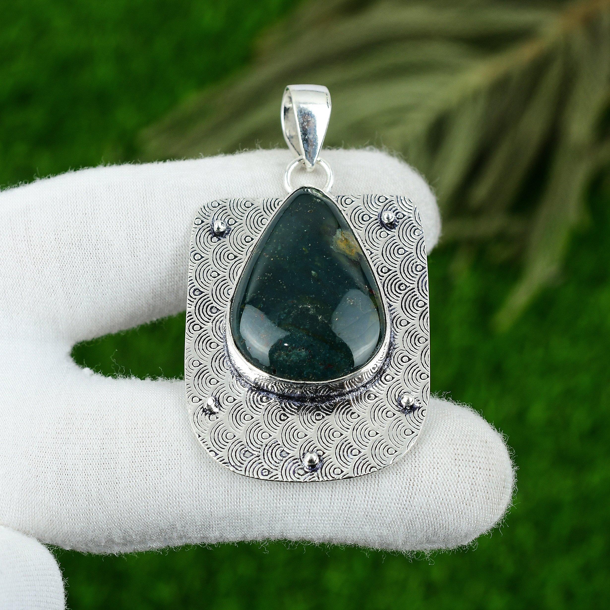 

Pear Root Chakra Natural Bloodstone Birthday Daughter Pendant Jewelry 925 Silver