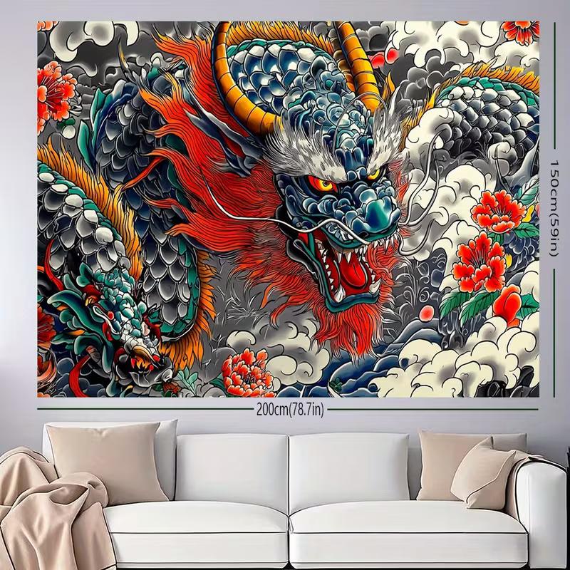 2D Asian Myth Dragon Peony Portrait Photo Backdrop