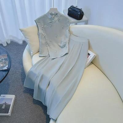 2024 Summer Super Fairy Style Two-Piece Set: Chinese-Inspired Top and Skirt with Pants Layering