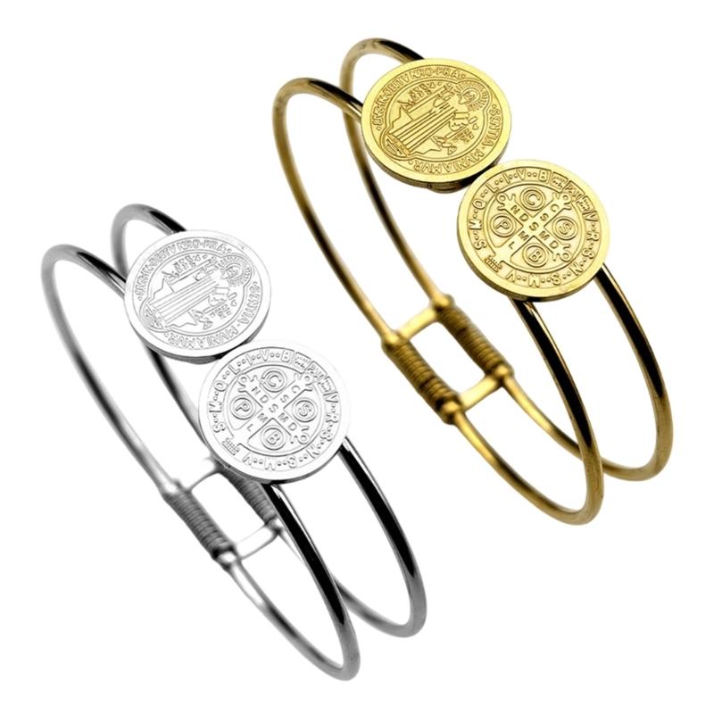 Stainless Steel Priest Faith Bracelet with Religious Round Medallions Symbolizing Belief and Inner Strength