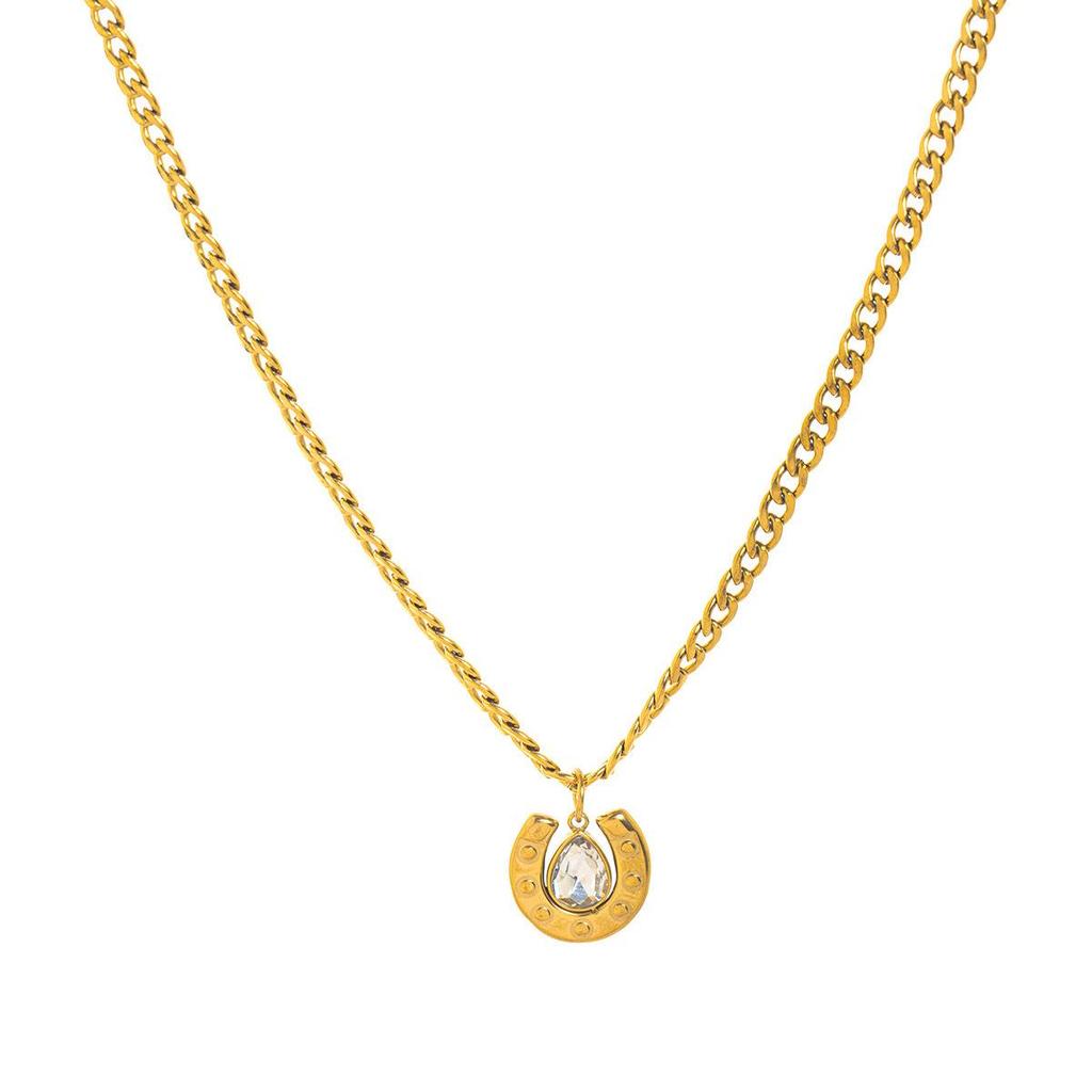 Stainless Steel Retro Cowboy Boots & Horseshoe Necklace with 18K Gold Electroplating