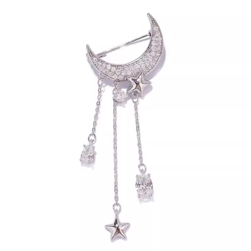 

Брошь-кисточка «Звезда и Луна», Высококлассная женская брошь с нишевым дизайнерским чувством, Индивидуальная и изысканная брошь, Пальто