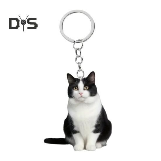 Katt Nyckelring Dubbelsidig 2D Platt Akryl Husdjur Hängande Dekoration Livslik Katt Nyckelring Tillbehör för Bilspegel Fönster Ryggsäckar