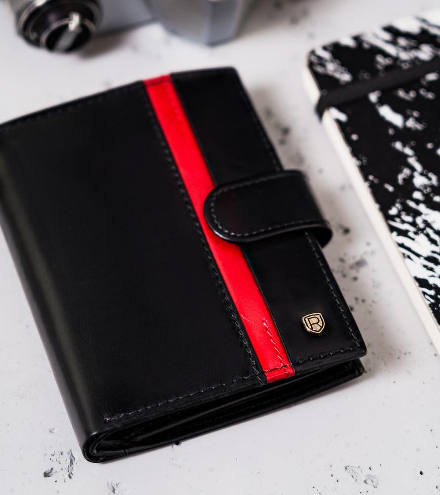 Elegant men's leather wallet with red accent - Rovicky