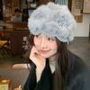 Rabbit Fur Earflap Bucket Hat Warm Plush Hat Trendy Fluffy Knitted Skull Cap  Daily Wear