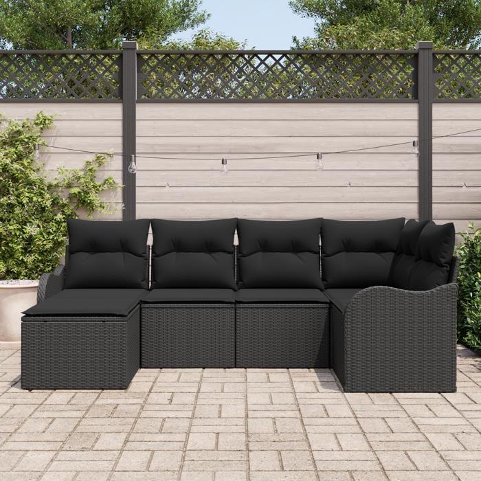Ensemble de canapé de jardin vidaXL 6 pièces avec coussins noir en poly rotin, Canapé de jardin vidaXL 2 places 3345773