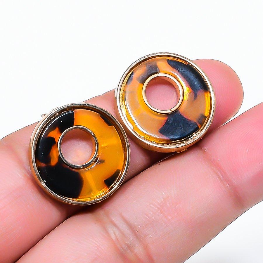 Natural Montana Agate Gemstone Brass Jewelry Earring 0.79 AE-12935