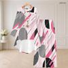 Women Plus Size Round Neck Long Sleeve Multicolor Geometric Printed High Low Top Wide Leg Pants Two Piece Set