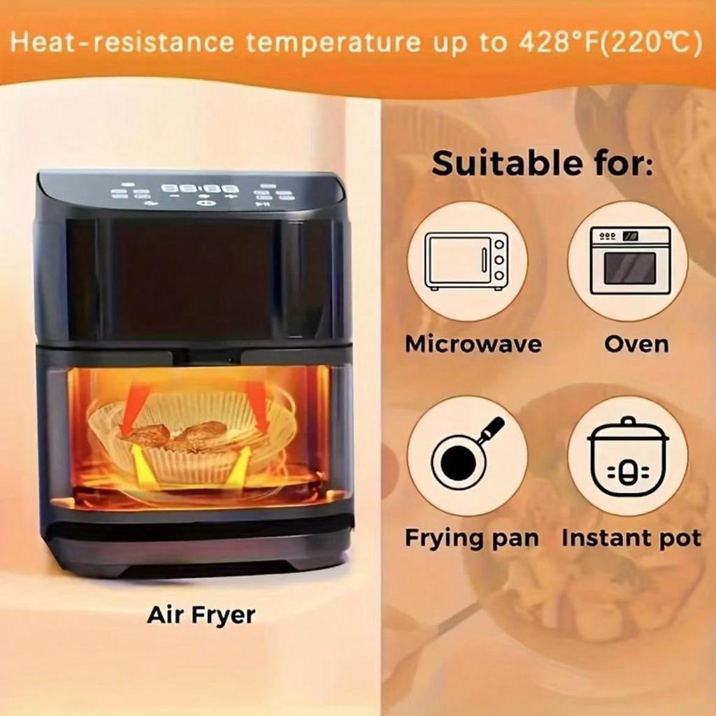 100pcs, Square Disposable Air Fryer Liners (6.3in/8in), Paper Air Fryer Liner Pots, Paper Basket Bowls, Baking Trays, Oven Accessories, Baking Tools