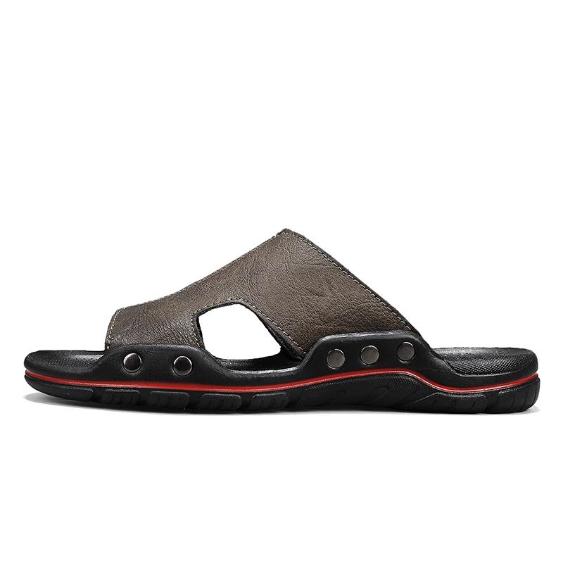 Cool Leather Men Slippers Genuine Leather Slides Man Summer Shoes For Men Handmade Outdoor Sandals Plus Size 38-48