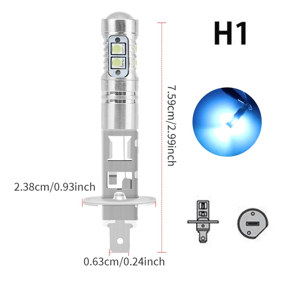 2PCS Car Fog Light H1 LED with Lens H3 LED Fog Running Light Bulb Super Bright LED Auto Lamp White Ice Blue No Adapter Required
