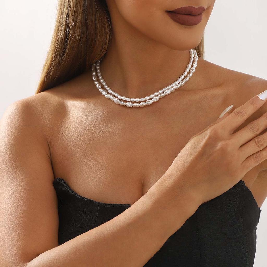 Simple Baroque Imitation Pearl Necklace for Women Men Elegant Handmade Beaded Chain Choker Necklace Wedding Party Jewelry