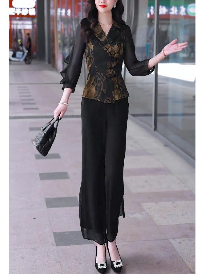 Luxury Women's Chinese-Style Wide-Leg Pants Set - Spring 2025 Collection: Elegant Two-Piece for Spring & Autumn