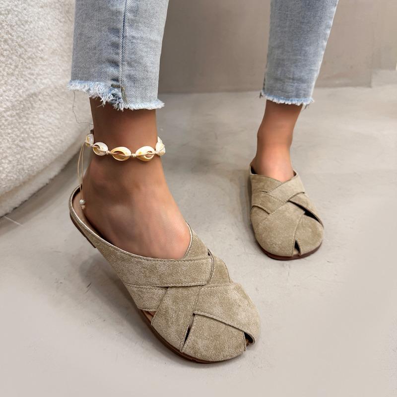 Fashion Size 43 Low Heels Indoor/outdoor Slippers Summer Round Head Broadband Crossover Design Comfor Walking Mules Shoes
