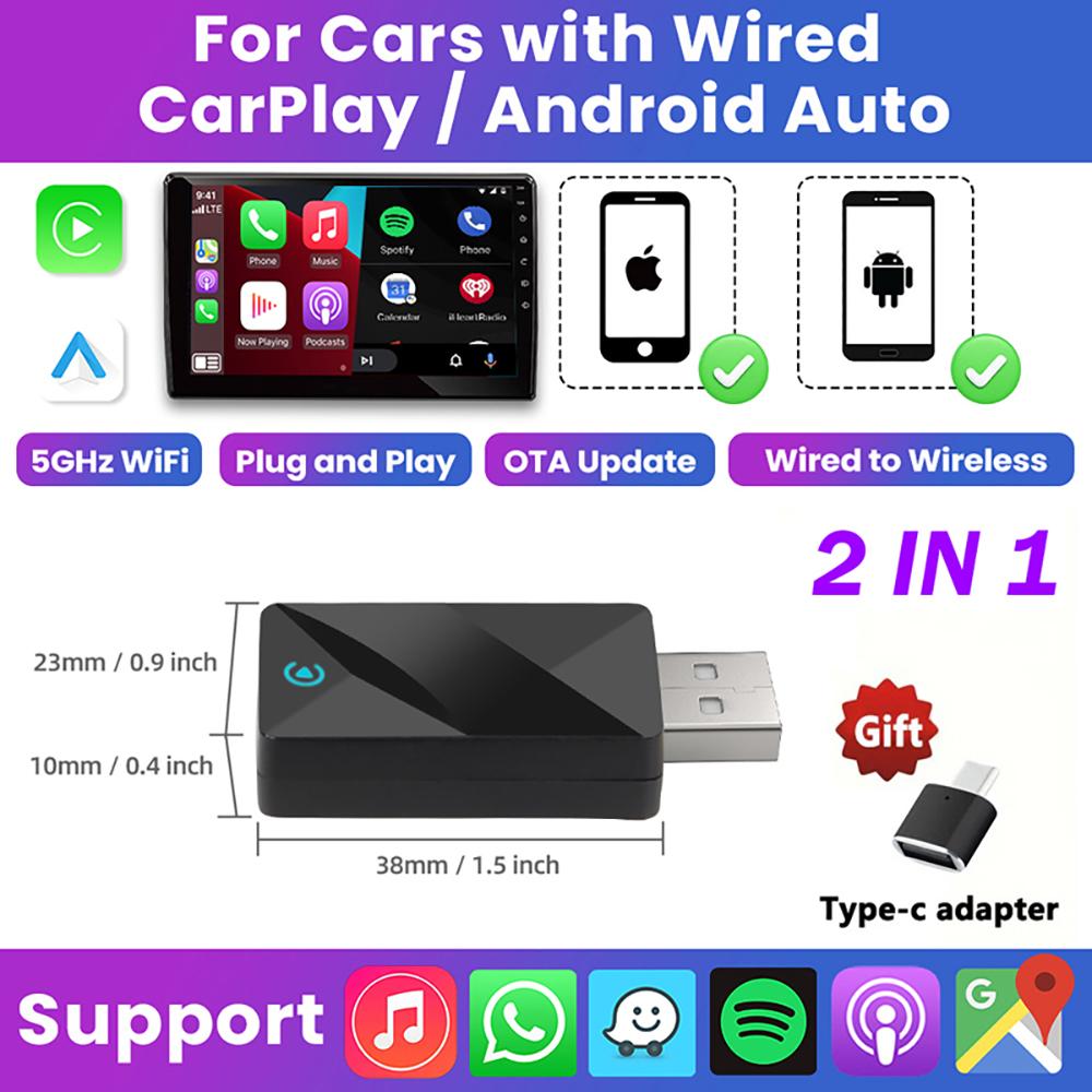 

2025 Новый Carplay Box 2-в-1 Беспроводной Carplay и Android Auto Мини-адаптер Bluetooth для автомобиля с OEM-обновлением для Mazda Kia