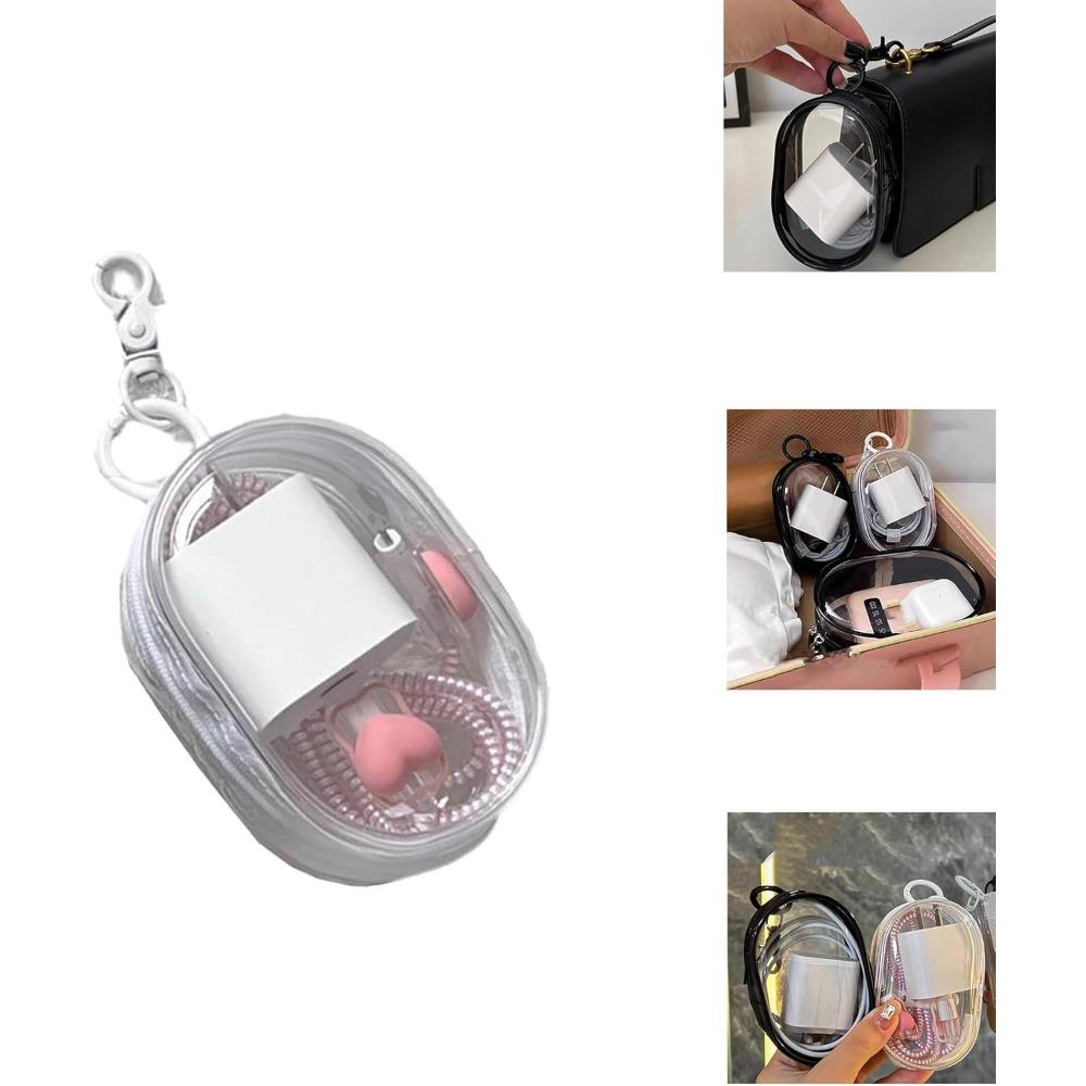 Clear Storage Box with Keychain – 1PCS Portable Small Organizer Bag for Headphones, Charging Cables, Jewelry & Accessories