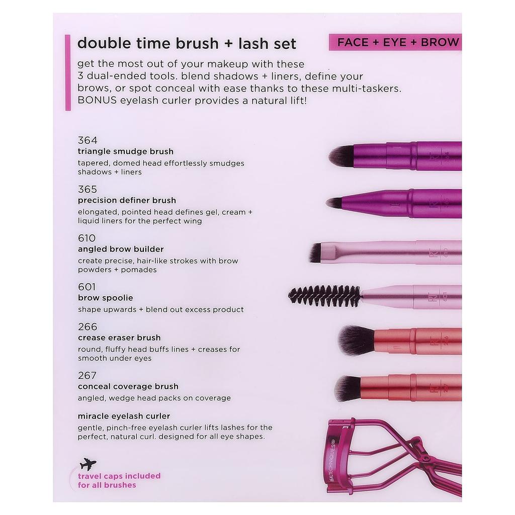 Real Techniques Double Time Brush + Eyelash Set, 4 Pieces
