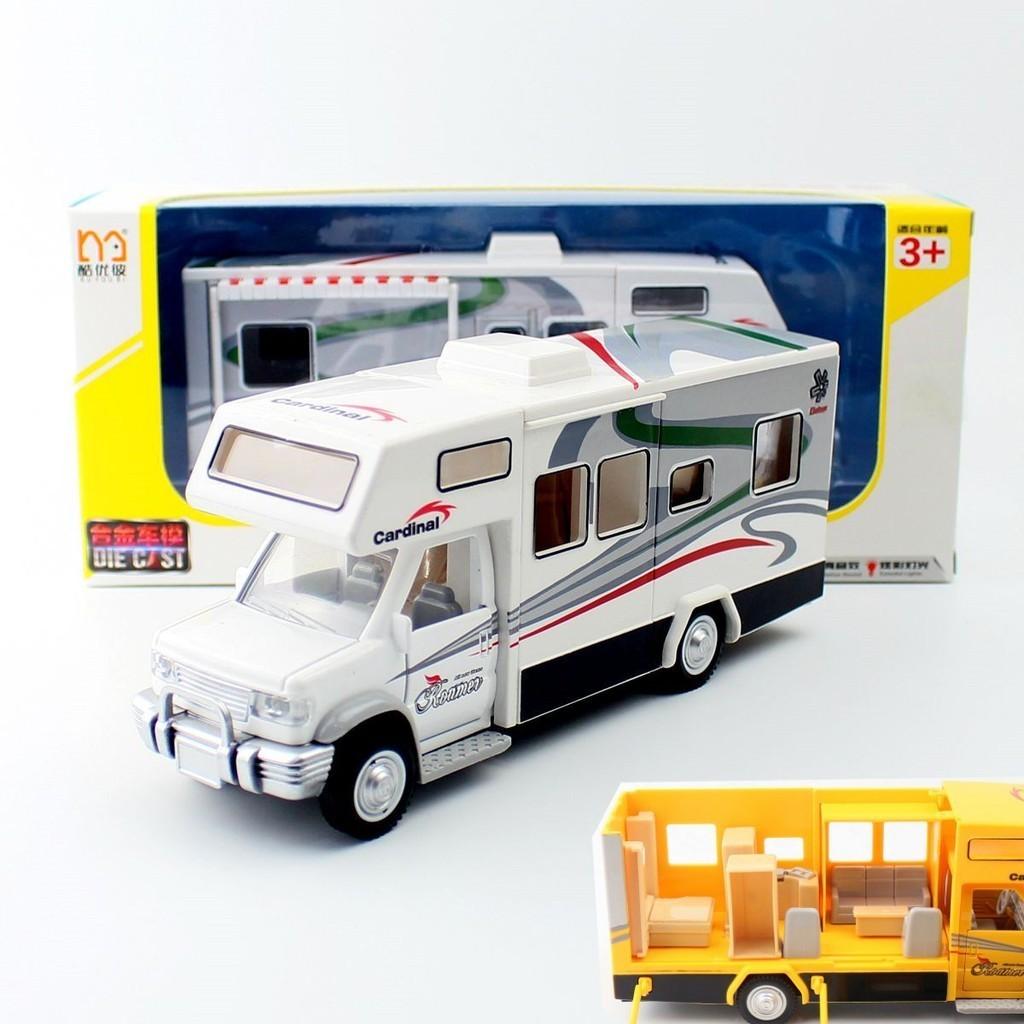 Alloy Deluxe 132 Travel Motorhome Bus Children's Toy Car Model Decoration Sound And Light Retractable Door