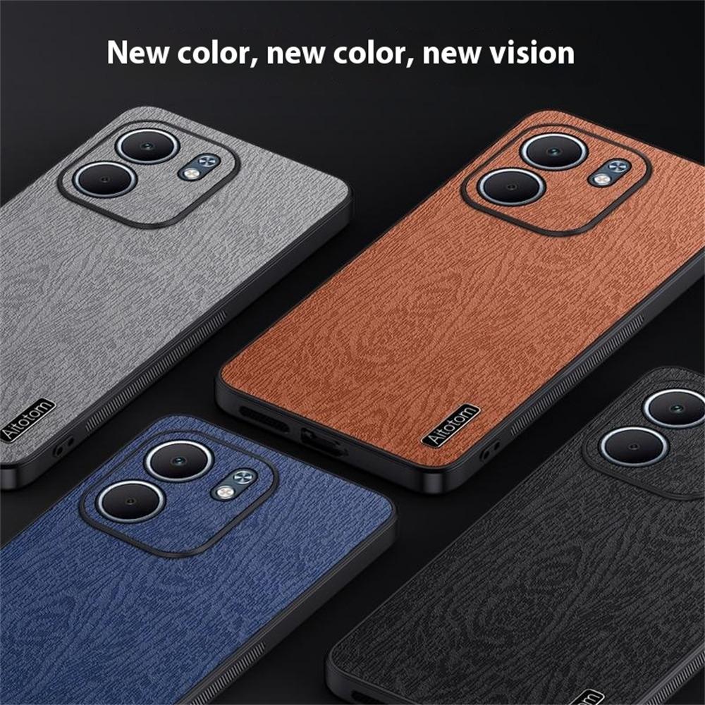 For Oppo A5x 4G/5G Case Wood Texture PU Leather Coated PC TPU Phone Cover